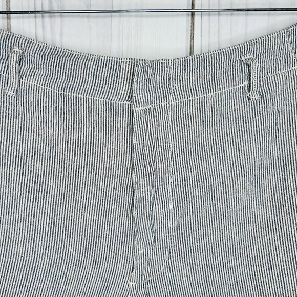 Abercrombie & Fitch Sz L 2.5" Shorts High Rise Linen Blend Blue White Striped - Picture 2 of 7